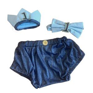 1st Birthday Party Boy Prince Bundle Crown/Hat Now Tie Diaper Cover Blue Photos
